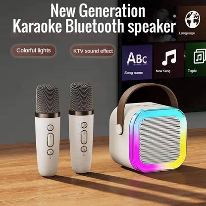 Caixa de Som Bluetooth Sem Fio K12 com 2 Microfones RGB Portátil Karaokê para Cantar em Família Presente para Crianças
