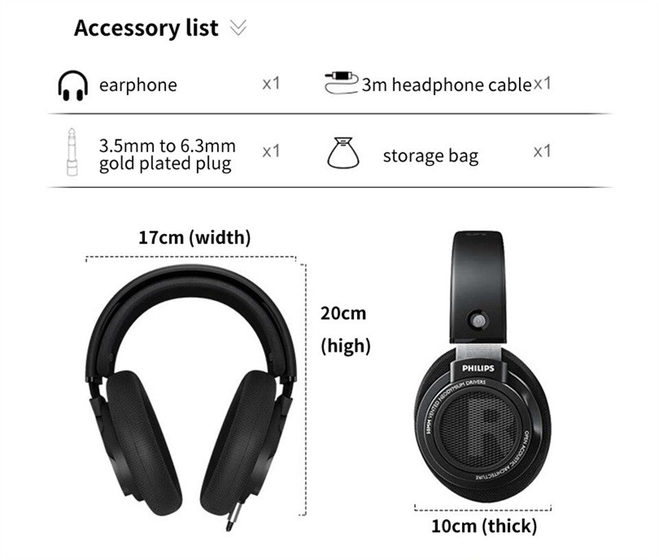 Philips SHP9500 Headphone HiFi Stereo Wired Earphone Computer Online Learning Earbuds Esports Game 3.5mm 6.3mm Universal Headset