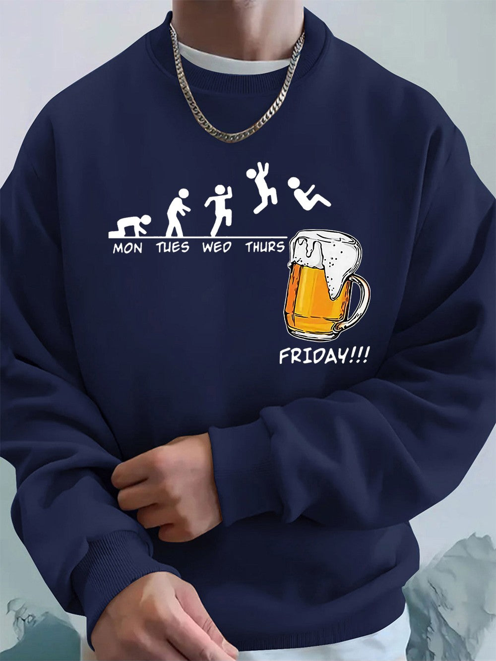 Friday Beer Lover Funny Printed Men Sweatshirt Winter Fleece Warm Hoodies Korean Loose Crewneck Pullovers Hip Hop Male Clothes