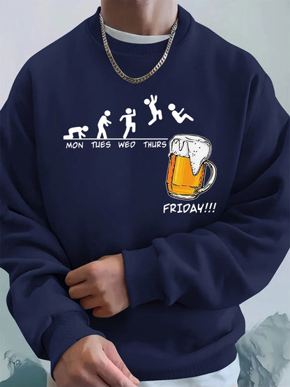 Friday Beer Lover Funny Printed Men Sweatshirt Winter Fleece Warm Hoodies Korean Loose Crewneck Pullovers Hip Hop Male Clothes