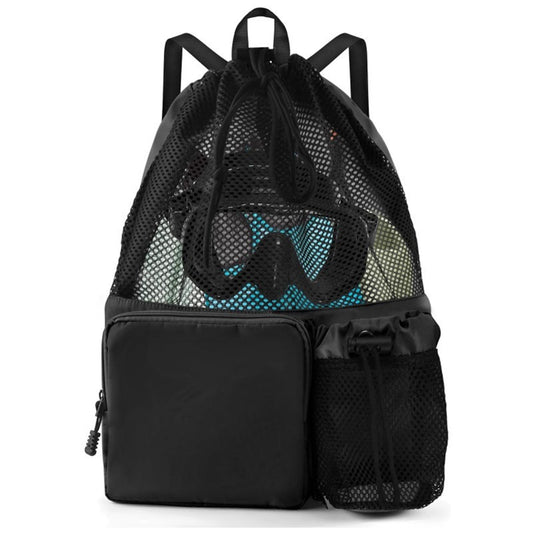 1pcs Mesh Drawstring Backpack Large Capacity Gym Beach Travel Bag Polyester Outdoor Sports Backpack