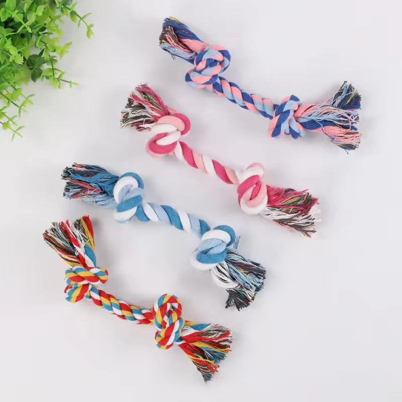 Brinquedo de Algodão Colorido para Cães com Nó Duplo, Corda Durável para Mastigar, Limpeza dos Dentes, Brinquedo Interativo para Pets, Adequado para Cães Pequenos e Médios, Alivia o Tédio