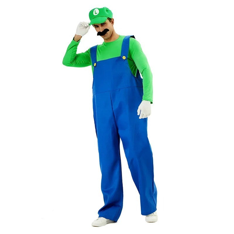 Game Super Luigi Brothers Uniform Funny Anime Adult Men Woman Halloween Carnival Performances Costume with Hat Mustache Gloves