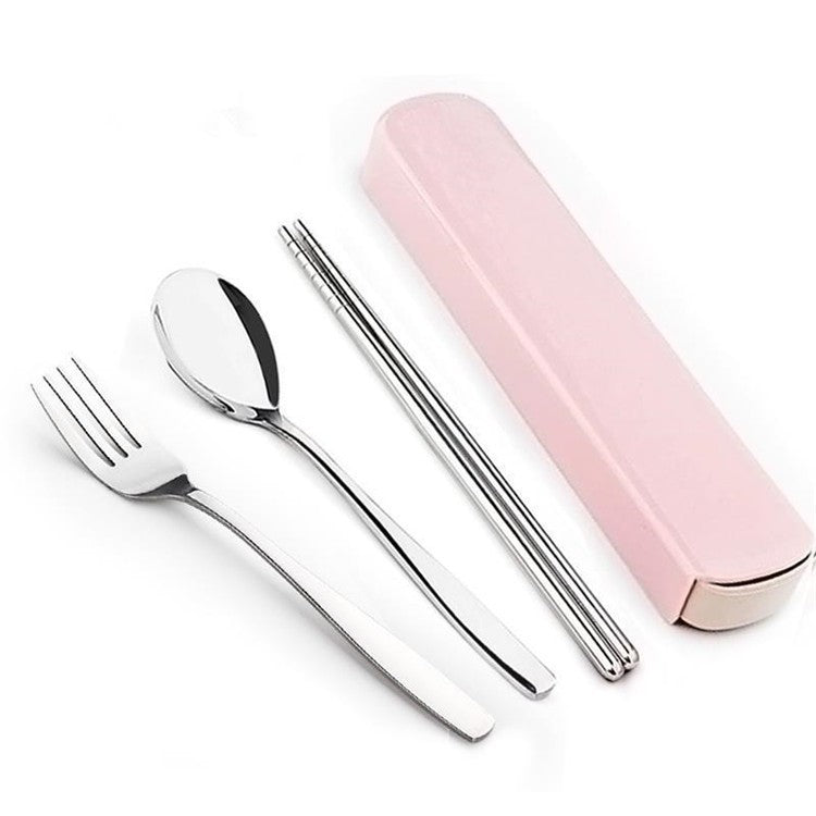 4Pcs/Set Stainless Steel Chopsticks Spoon Fork Steak Knife with Storage Case Travel Camping Cutlery Set Portable Tableware
