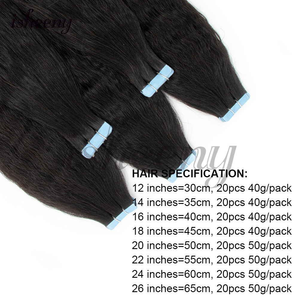 Apliques de Cabelo Humano Kinky Straight com Fita Invisível 12"-20" Preto Natural Cabelo Remy Verdadeiro com Fita Fácil de Usar para Mulheres