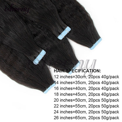 Apliques de Cabelo Humano Kinky Straight com Fita Invisível 12"-20" Preto Natural Cabelo Remy Verdadeiro com Fita Fácil de Usar para Mulheres