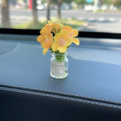 White Simulated Flower Vase Car Center Console Decoration Mini Vase Pink Purple Blue Yellow Simulated Flower Decoration
