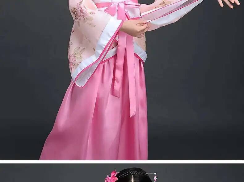 Hanfu Chinese Costume Girls Children Kimono Traditional Vintage Ethnic Fan Students Dance Halloween Japanese Yukata Kimono Style
