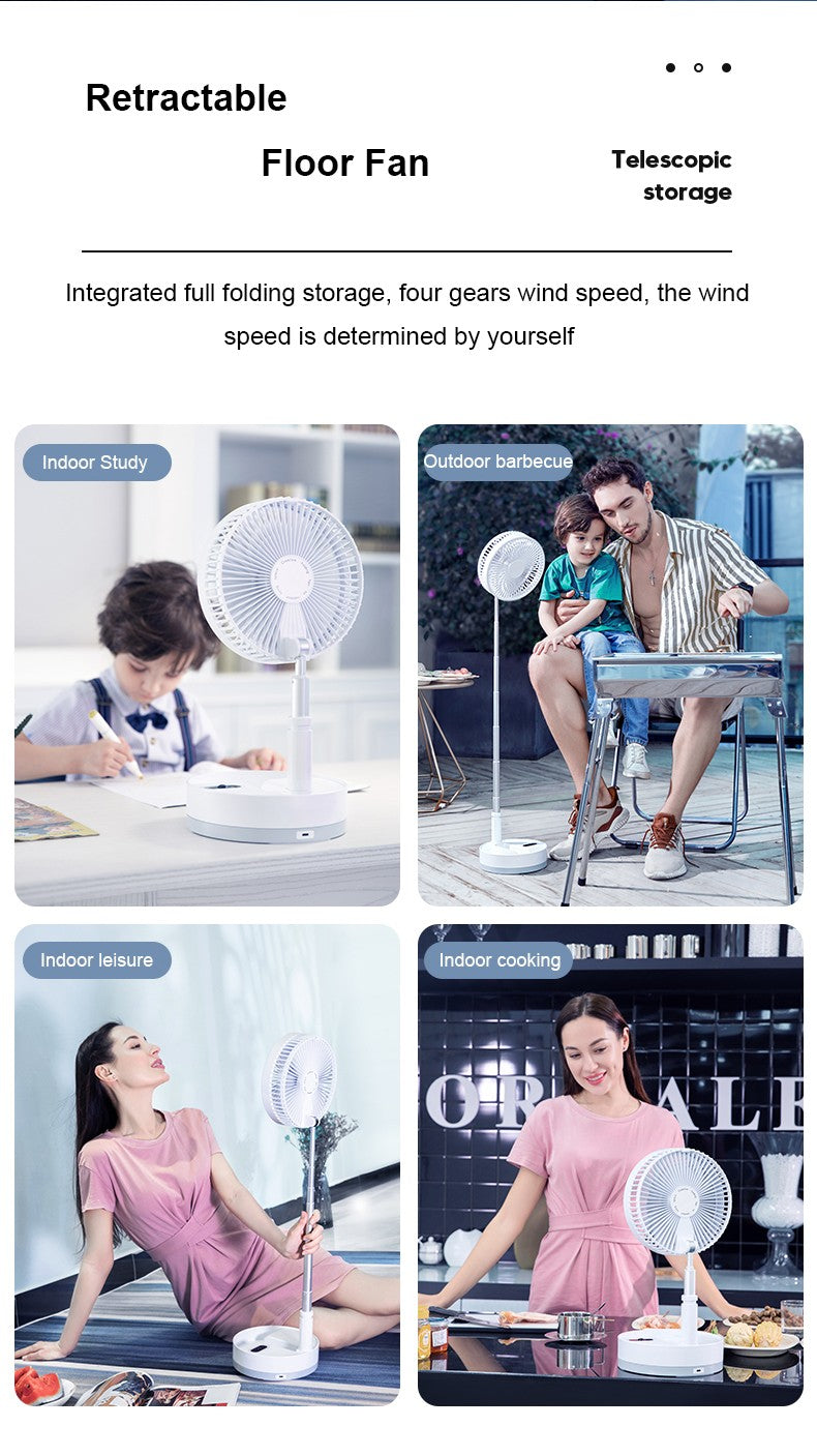 P10 10800mAh Folding Portable Fan USB Remote Control Air Cooler Silent Rechargeable Wireless Floor Standing Fan for Camping Desk