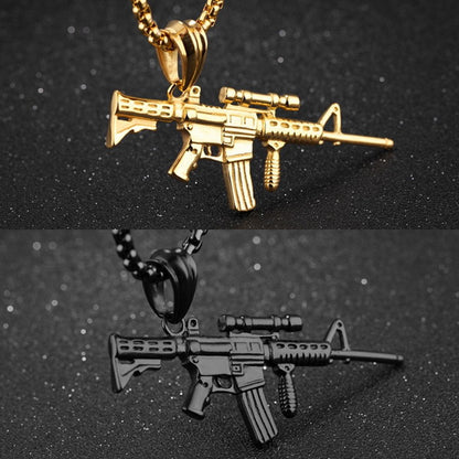 Colar Masculino Pingente Metralhadora Hip Hop Punk Cor Ouro Preto Aço Inoxidável Corrente Acessórios Retrô Joias Hippie Rapper