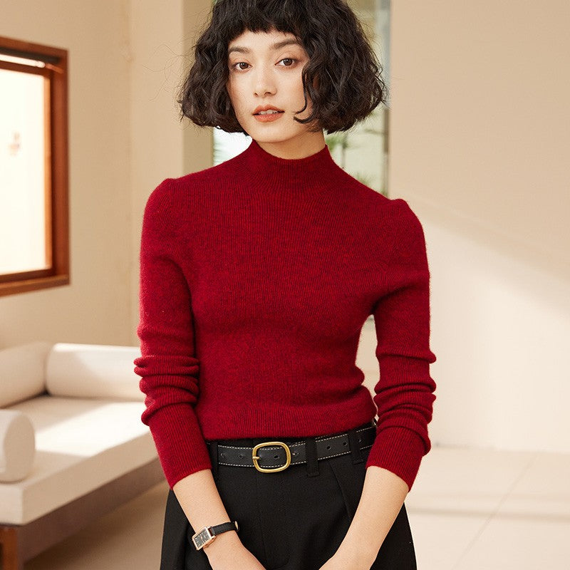 Autumn and winter new women's 100% pure cashmere semi high neck pullover sweater knitted slim fit hot selling women's top