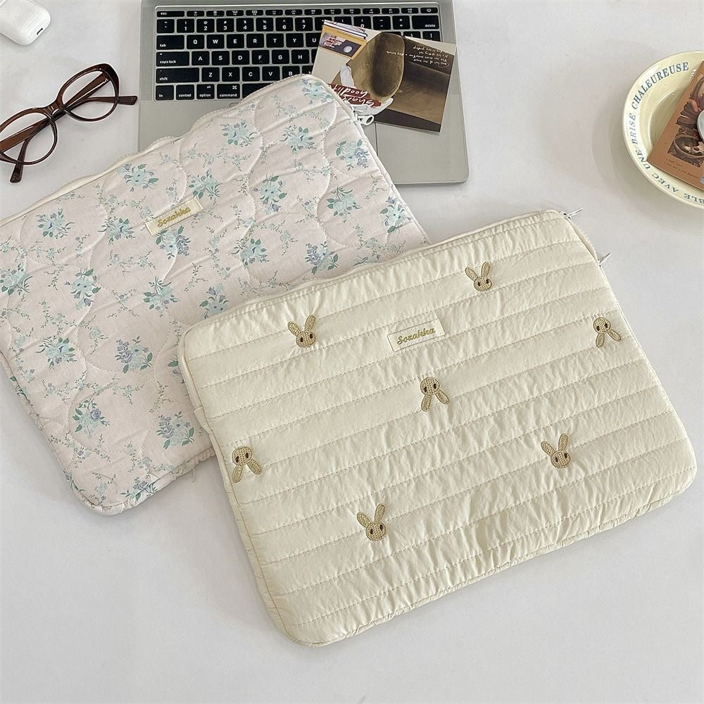 Fashion Rabbit Laptop Sleeve Case Bowknot Broken Flowers Laptop Bag Ultra Thin 11/13/15 inch Tablet Protective Pouch