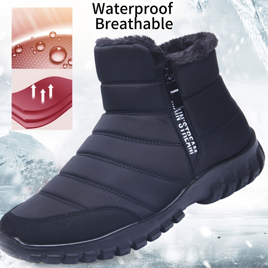 Botas de Inverno Masculinas Tênis de Algodão Quente com Zíper Botas de Neve Cano Curto, Sapatos Casuais de Outono Botas de Neve Impermeáveis com frete grátis