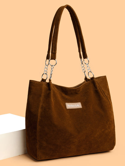 European American Autumn Winter Large Capacity Suede Women's Bag, Vintage Handbags Women Shoulder Bag, Retro Faux Suede Tote Bag