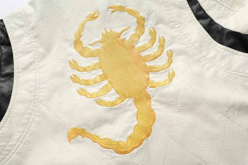 Autumn Winter Bomber Leather Jacket Men Scorpion Embroidery Hooded Jacket PU Leather Motorcycle Mens Ryan Gosling Drive Jacket