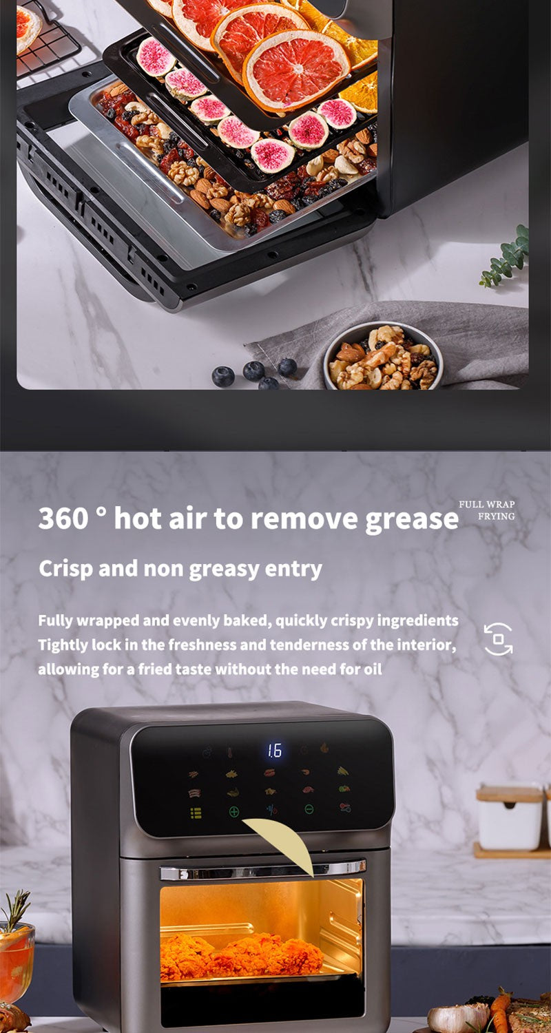 Fritadeira Elétrica de Ar 12L Forno de Convecção de Grande Capacidade Fritadeira Sem Óleo Cozinha 360° Cozedura Janela Visível Eletrodoméstico