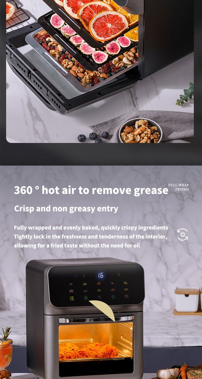 Fritadeira Elétrica de Ar 12L Forno de Convecção de Grande Capacidade Fritadeira Sem Óleo Cozinha 360° Cozedura Janela Visível Eletrodoméstico