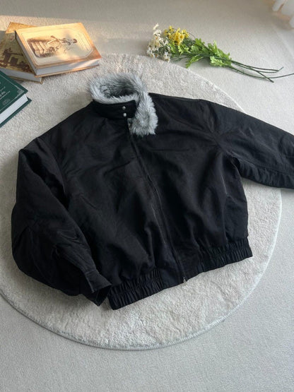 2025 Winter New Fashion Mountain Carving Imitation Wolf Fur Coat Men and Women Y2K Harajuku Hip-hop Pop Bomber Jacket Cleanfit