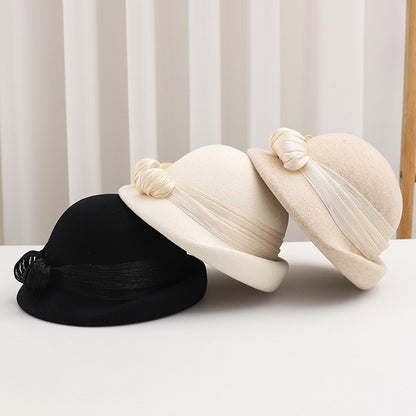 Women French Wool Beret Autumn Winter Fashion Retro Bow Knot Lady Cloche Hat Casual Travel Gift