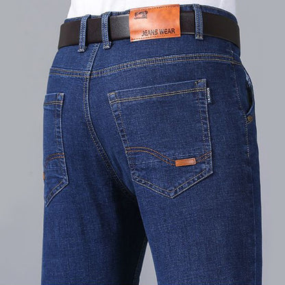 Calça Jeans Masculina Primavera Outono Negócios Casual Confortável Reta Denim Elástica Moda Clássica Macia Premium Azul Preto