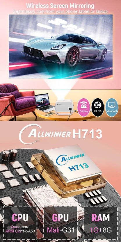 Velec 4K HD Projector 650 ANSI 1080P Auto Focus Android 11 H713 Wifi6 BT5.2 Portable Outdoor Video Smart Home Theater Projectors