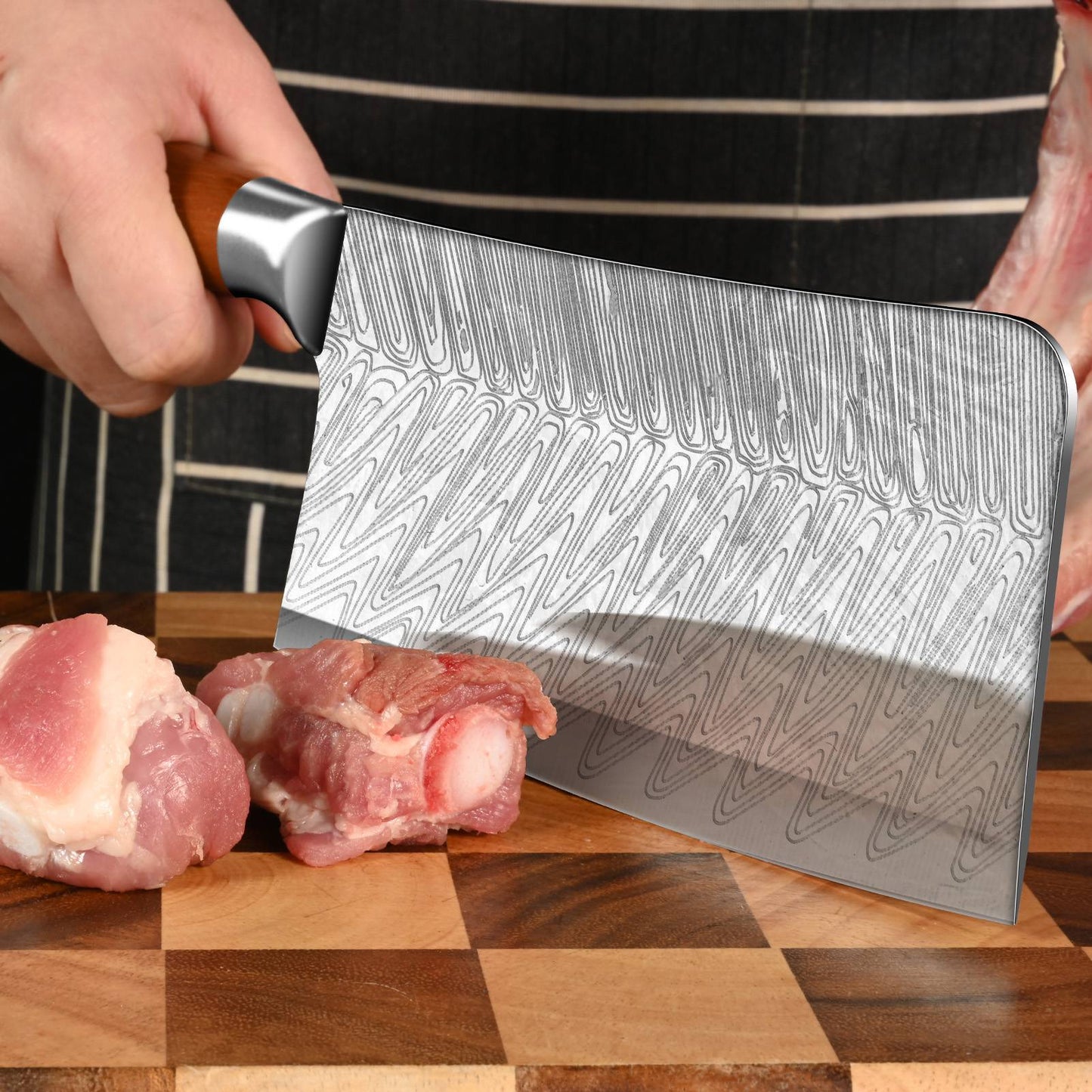 Conjunto de 3 Facas Profissionais de Cozinha Japonesa - Faca do Chef, Faca Multiuso, Cutelo de Carne, Faca para Desossar, Padrão de Aço Damasco