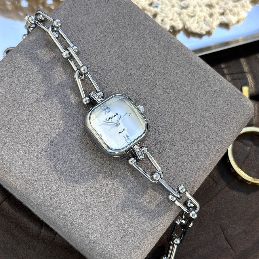 Luxury Minimalist Bracelet Watch Creative Square Multi-Faceted Glass Quartz Movement Chain Mid-century Small  High-End Acces