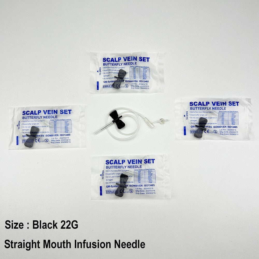 100 Unidades/Agulha de Infusão Borboleta com Boca Reta Descartável para Animais, Agulha de Infusão com Asa Dupla para Sala de Cuidados de Animais de Estimação