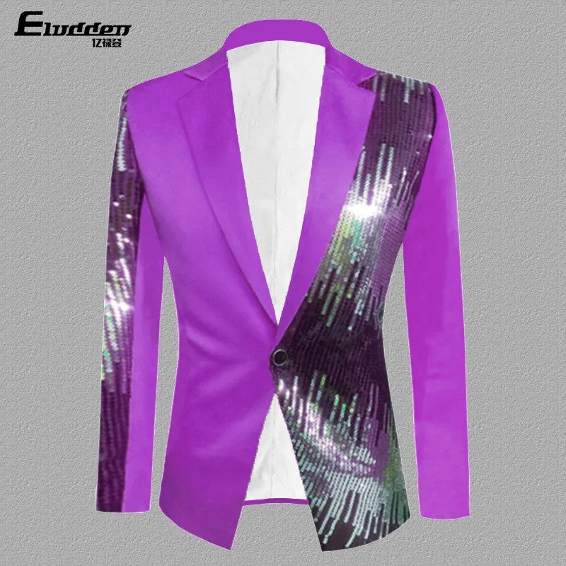 HOO 2025 Men's Color Matching Casual blazer Fashion Host Performance Sequined Dress