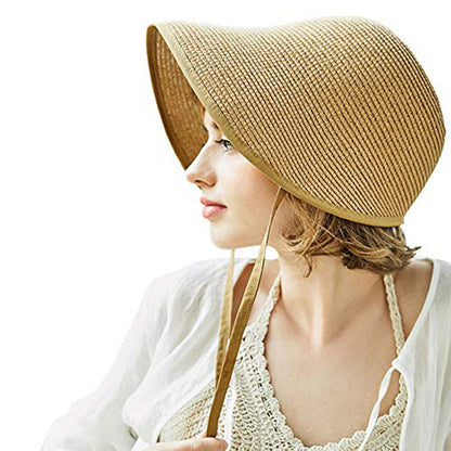 Chapéus de Sol de Festa Femininos FS Fashion Straw Regency Bonnets Hats para Mulheres Chapéu de Praia com Laço e Aba Grande Chapéu Cloche Fedora Chapeau Femme