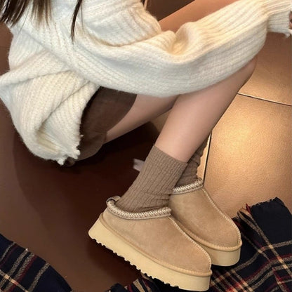 Snow Boots for Women 2024 Winter New Cashmere Warm Platform Without Heel-covered Hair Half Slipper Cotton Shoes for Women Q426