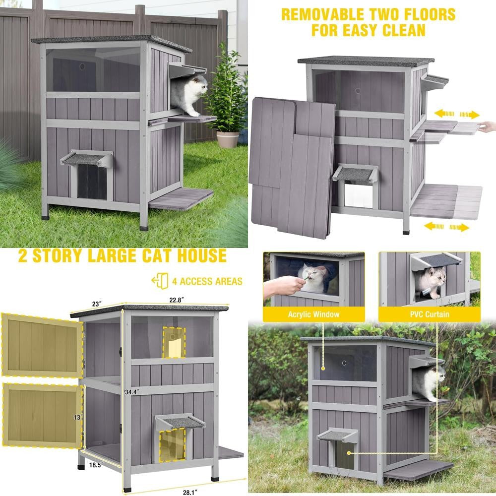 Abrigo Impermeável para Gatos de Rua - Casa para Gatos Ferais de 2 Andares para o Inverno, Adequada para Uso Interno e Externo