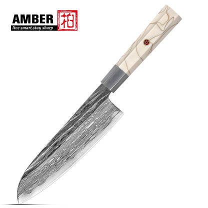 Conjunto de Facas de Chef, Conjunto de Facas de Cozinha Damasco Japonês de 6 Peças, Conjunto de Facas de Chef Profissionais de Aço Premium de 67 Camadas, com Cabo de Resina de Malha Branca