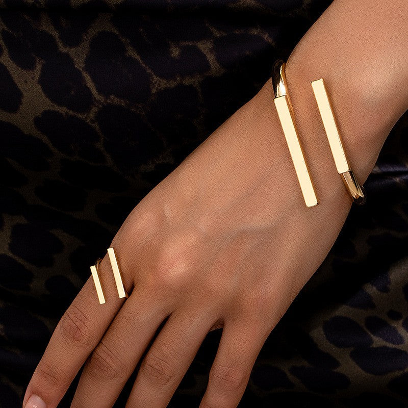 2 peças novo conjunto de anel de pulseira aberta geométrica de design simples, presentes de acessórios de festa de feriado de tendência personalizada feminina
