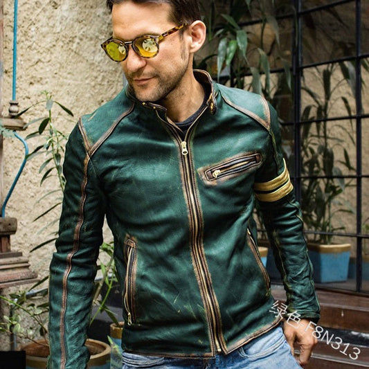 Cafe Racer Leather Jacket Classic New Slim Men's Biker Vintage Motorcycle Biker Jacket Aviator Motor Autumn Coats