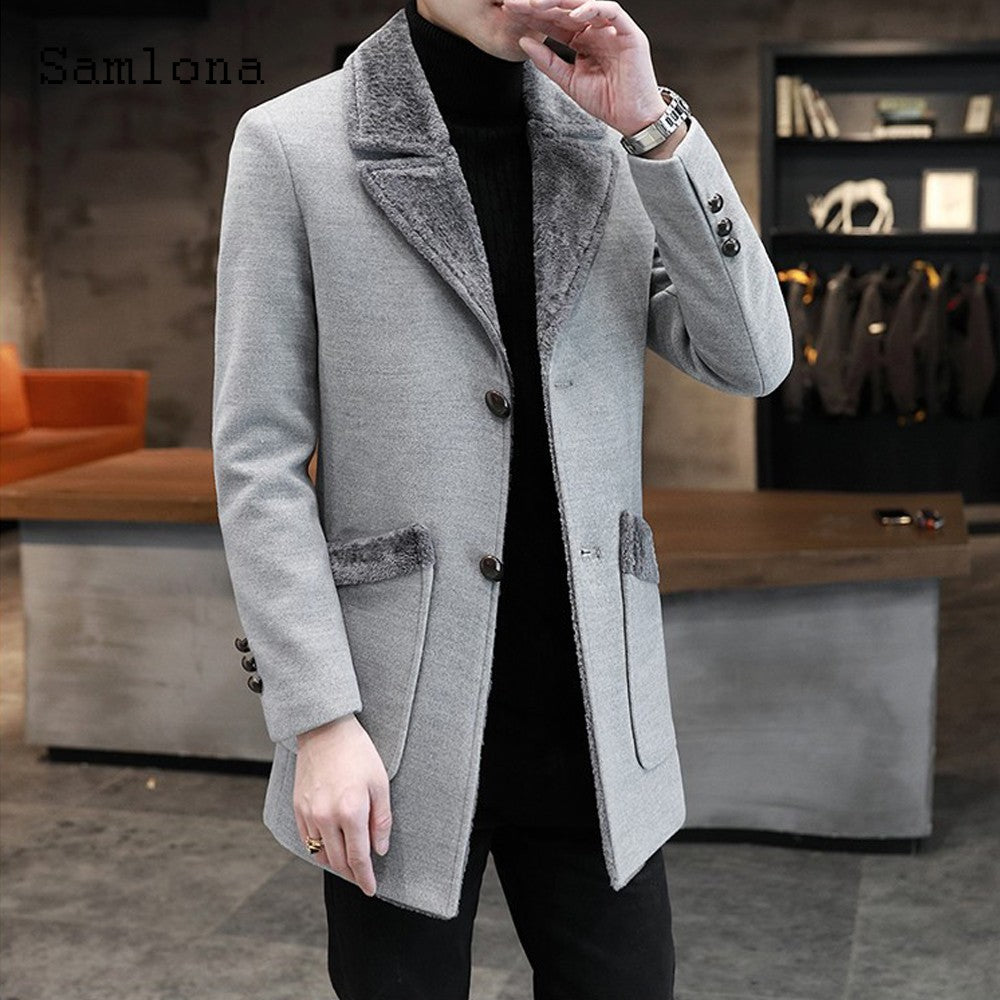2022 Single-Breasted Tops Wool Blend Coats Plus Size Mens Fashion Jackets Winter Warm Outerwear Men's Huge Pocket Long Overcoats