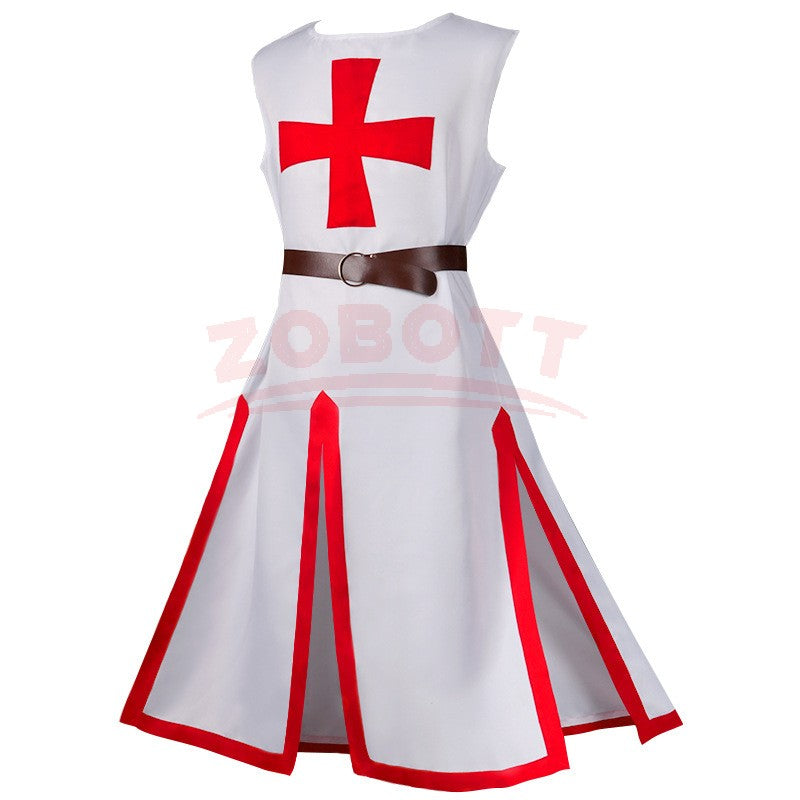 Men's Medieval Templar Knight Surcoat Set Renaissance Warrior Tunic Cloak with Belt Halloween Cosplay Outfit