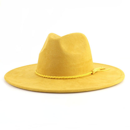 Chapéu fedora de aba larga com cinto de camurça vegana em formato de coração para homens e mulheres chapéu jazz de feltro chapéu feminino clássico