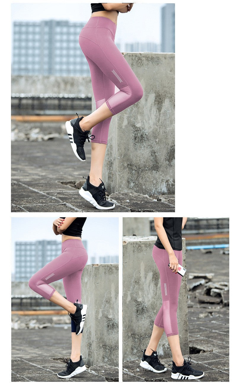 Women Fitness pants Tight Leggings Seamless High Waist Push Up mesh Legging Breathable Sport Cropped shorts Sexy Gym Yoga Pants