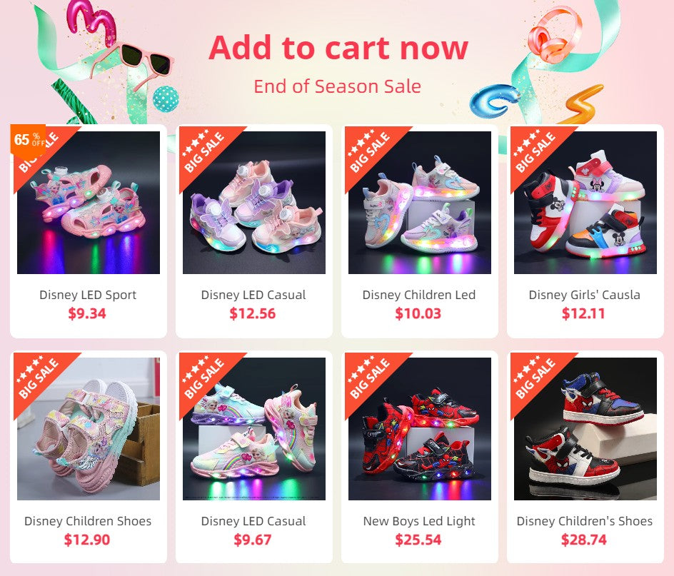 Disney Children's Sneakers Boys Girls Spiderman Led Light Sport Shoes Student Shoes Hook Anti-slip Kids Outdoor Basket Shoes