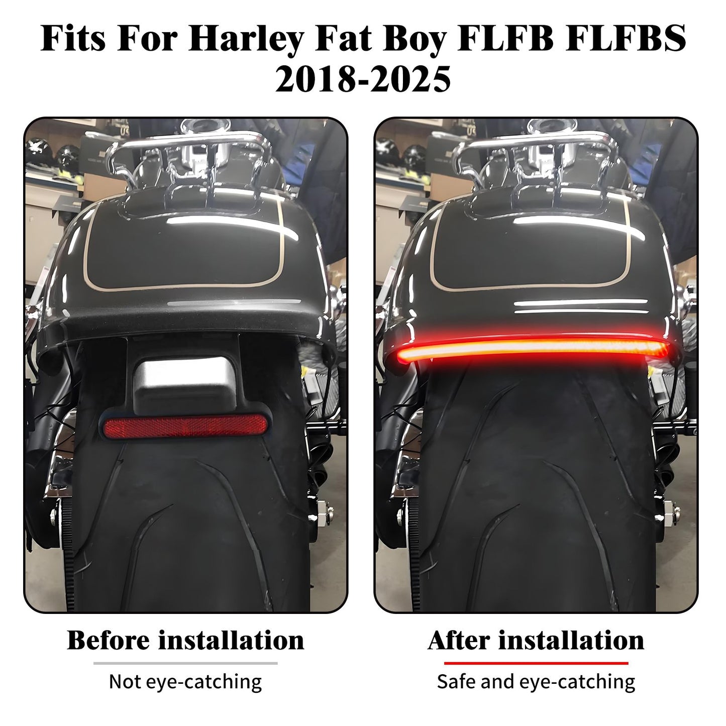 Motorcycle LED Light Rear Fender Turn Signal Brake Indicator For Harley Softail Fat Boy FLFB FLFBS 18-25 Taillight Running Lamp