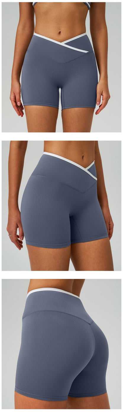 Women Splicing front waist cross Fitness Sport Sports Short High Waist Gym Yoga Short Legging Soft Tight Athletic Comprehensive