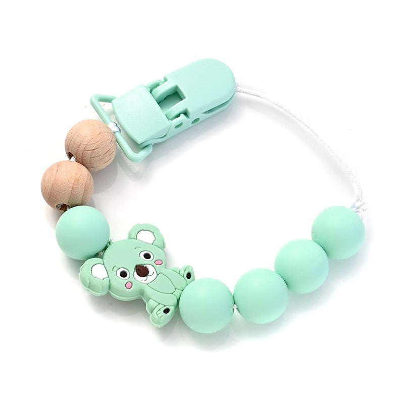 Baby Pacifier Clips Holder Silicone Cartoon Animal Teething Chain Wood Teether For Baby Pacifier Chain Nursing Chew Toys Gift