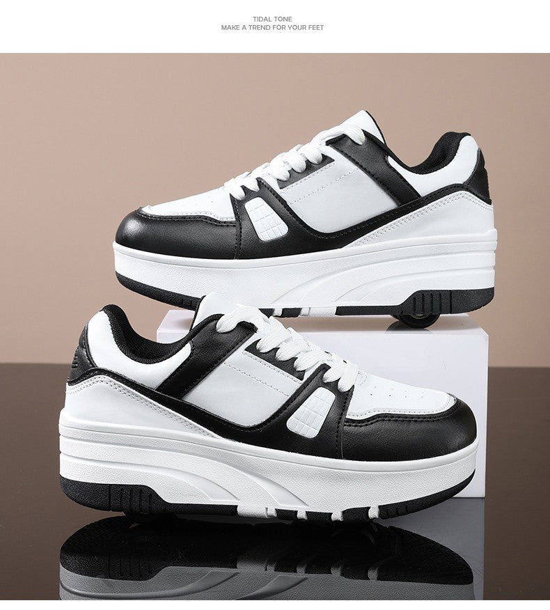 Four wheel roller shoes Boys girls walking shoes Casual outdoor sports slide and shrink school students pulleys shoes sneakers