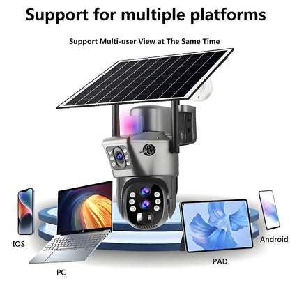 10x Zoom 4G SIM Solar Camera Outdoor 6K 12MP Three Lens HD Night Vision IP Surveillance Camera Security Protection  PTZ CCTV Cam