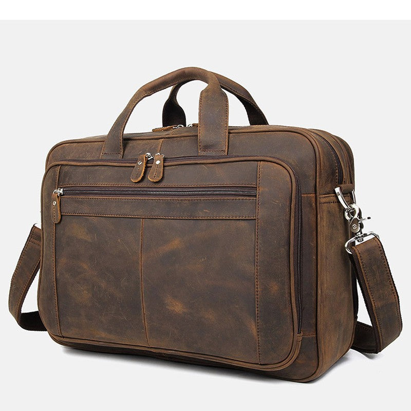 High Quality Genuine Leather Men Briefcase Business bag Crazy Horse Leather Large 17"inch Laptop Bag male Portfolio Office Case