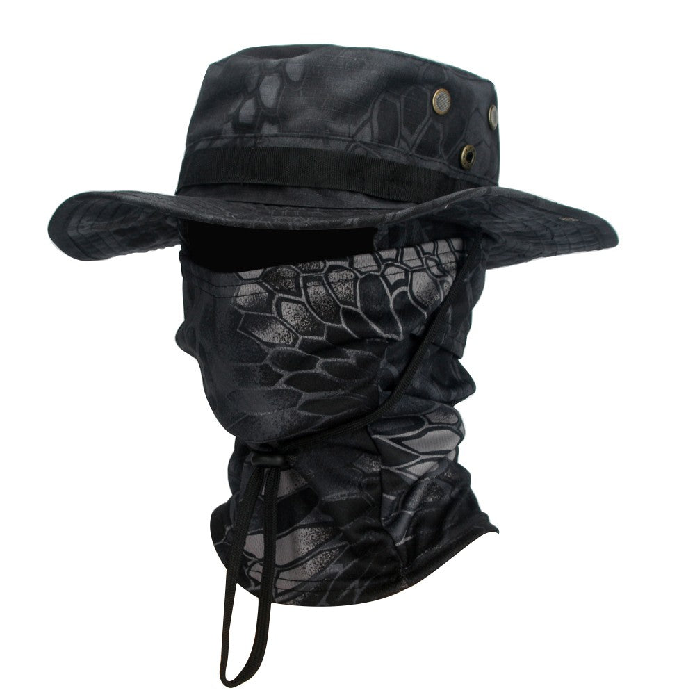 Conjunto 2 Peças Balaclava Chapéu de Aba Larga Conjunto Misto Chapéu Boonie Masculino Proteção Solar Caminhada Acampamento Pesca Chapéu de Sol Pescador