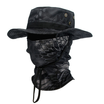 Conjunto 2 Peças Balaclava Chapéu de Aba Larga Conjunto Misto Chapéu Boonie Masculino Proteção Solar Caminhada Acampamento Pesca Chapéu de Sol Pescador