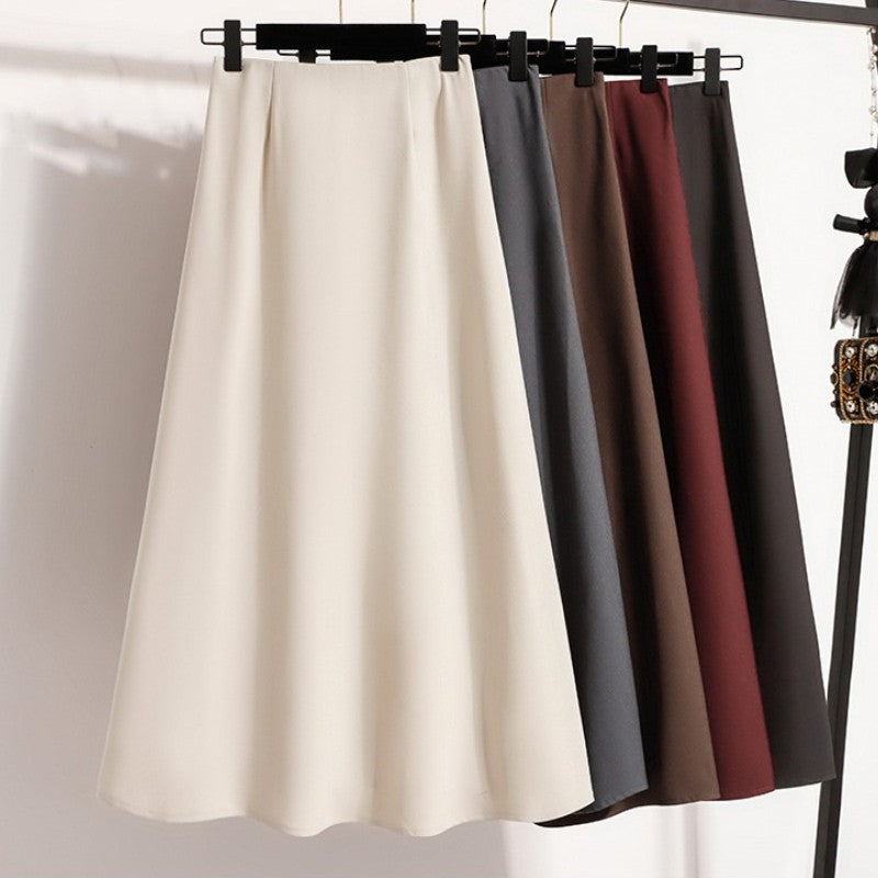 A-Line Mini Skirt High Waist Mid Length Skirts Women's Slimming Black Autumn Elastic Waist Design Solid Color Versatile Skirt