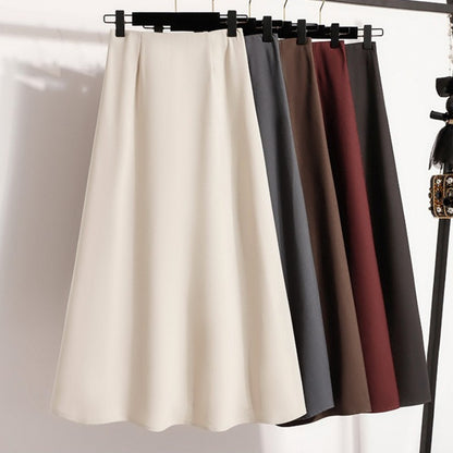 A-Line Mini Skirt High Waist Mid Length Skirts Women's Slimming Black Autumn Elastic Waist Design Solid Color Versatile Skirt